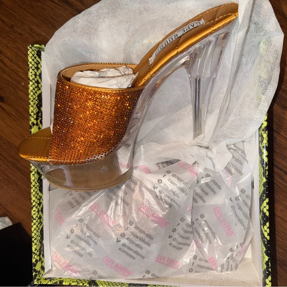 Y2K Glam Bronze Crystal Rhinestone Clear Platform Mules
